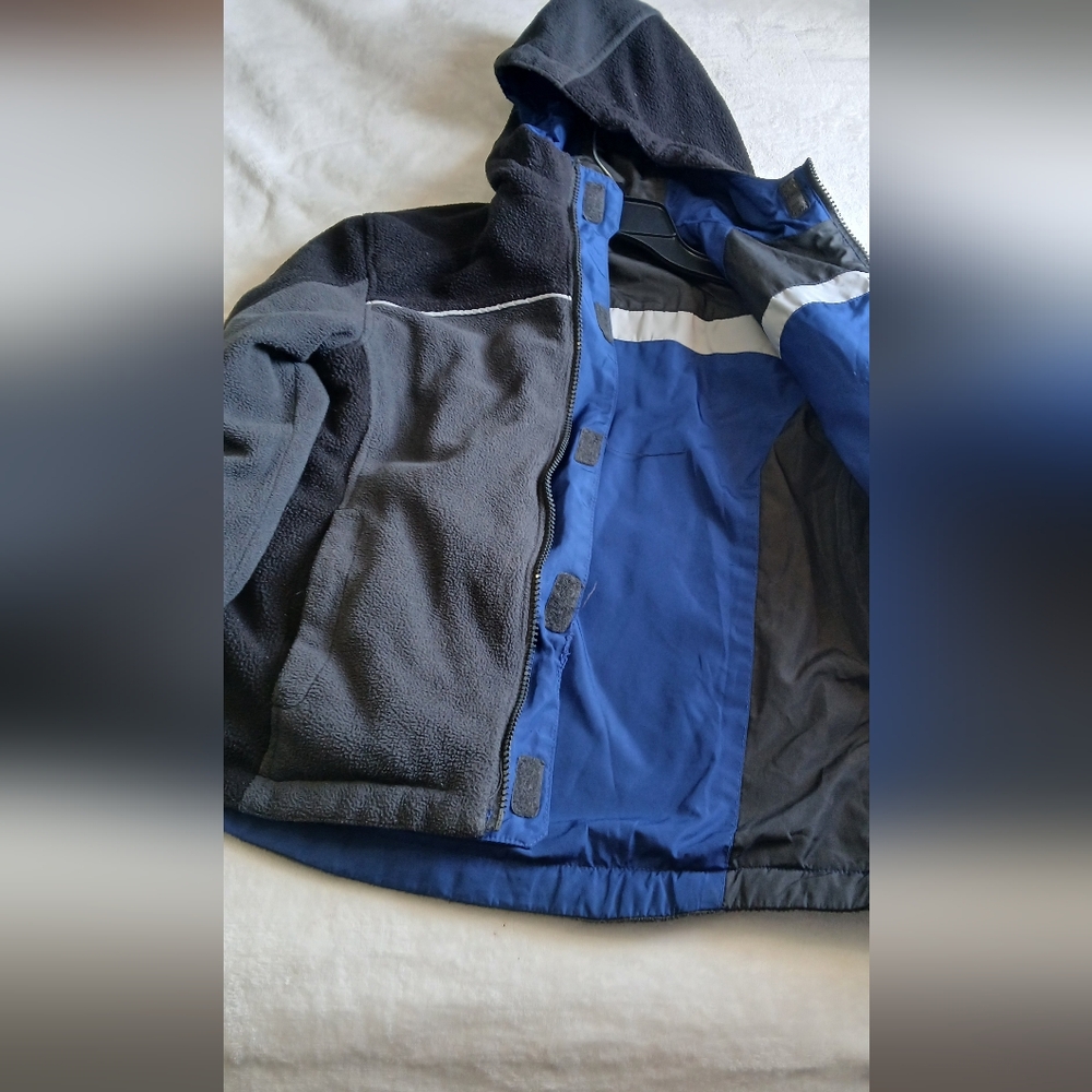 Kids Blue and Black Hooded Puffer Jacket with Reflective Stripe - Picture 5 of 14